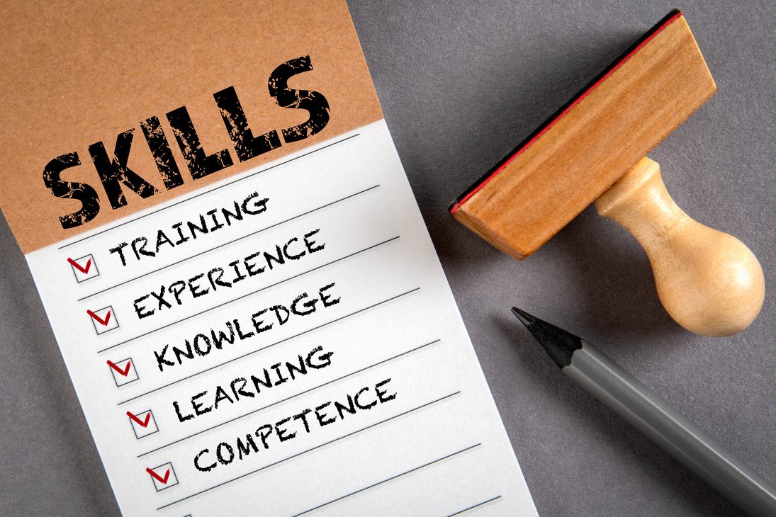 SKILLS. Training, Knowledge, Learning and Competence concept. To do list